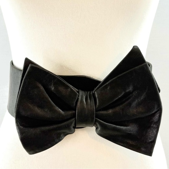 Jill Stuart Vintage Black Genuine Leather Bow Tie Wide Belt - Picture 2 of 12